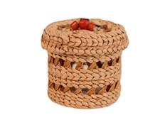 Quinault Basket - with lid - Open Weave with 3 Glass White Heart Beads on Top