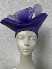 Church Hat Purple Faux Straw Organza Bow Sz 21.4 Or 6 1/4 Small