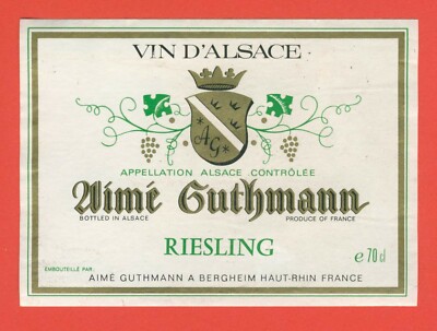 AL90 Etikett Label ALSACE RIESLING abgefüllt von Aimé GUTHMANN BERGHEIM 68