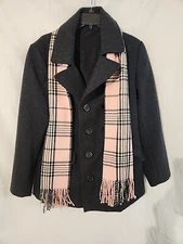 Wool Blend Coat & Scarf Set Womens Large Dark Gray Winter Overcoat