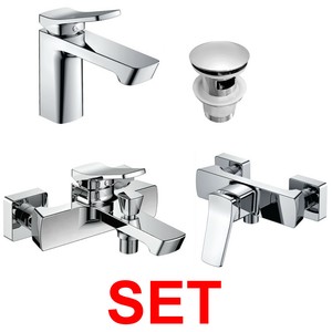 Bad Armatur Set Mischbatterie Eckig Waschtischarmatur Badewanne