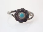 Vintage ZUNI Turquoise Snake Eye Flower Sterling Silver Band Ring Sz 4.25