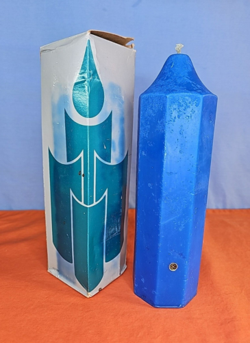 PartyLite Pillar Candle Ocean Mist 9''H Royal Blue S0964 Octagon  w/ Box - Afbeelding 1 van 7