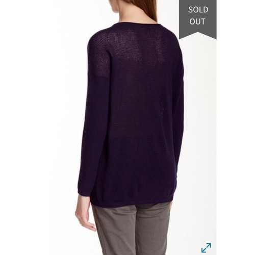 VINCE Cashmere Perforated Back Dark Purple Sweater, XXS XS (Missing Fabric Tag) - Picture 2 of 9
