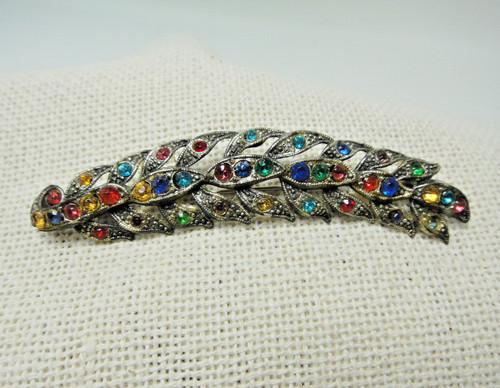 Little Nemo Brooch Pin Multicolor Rhinestone Leaf Feather Vintage