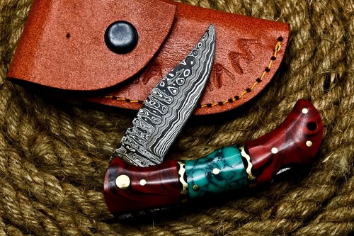 7" Custom Handmade Forged Damascus Steel Folding Pocket Knife , Back-Lock - Picture 9 of 12