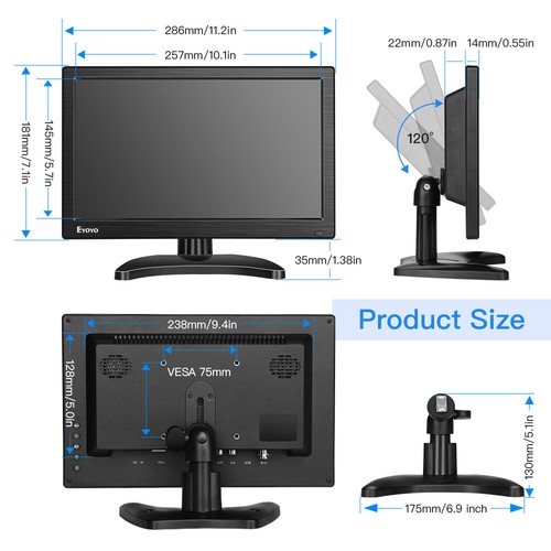 11.6in LCD CCTV Computer Monitors,HDMI/ VGA/ BNC/ AV Video Inputs Second Display - Picture 8 of 10