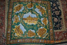 Vintage Roma Rome Scarf Souvenir Green with Scenes of Roman Sites  72 