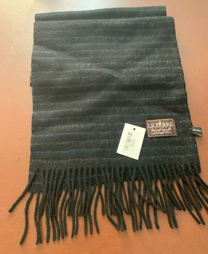 "Bufanda para hombre Le Ferre calidad premium 100 % lana pura negra a rayas talla 70""x11""" - Imagen 2 de 2