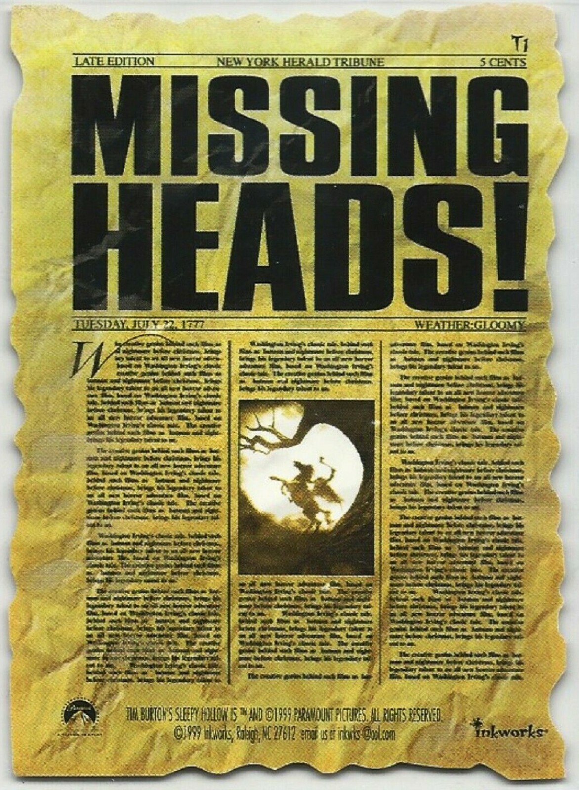 TIM BURTON'S SLEEPY HOLLOW CHASE TRADING CARDS PICK ONE YOU NEED INKWORKS 1999 - Picture 6 of 6