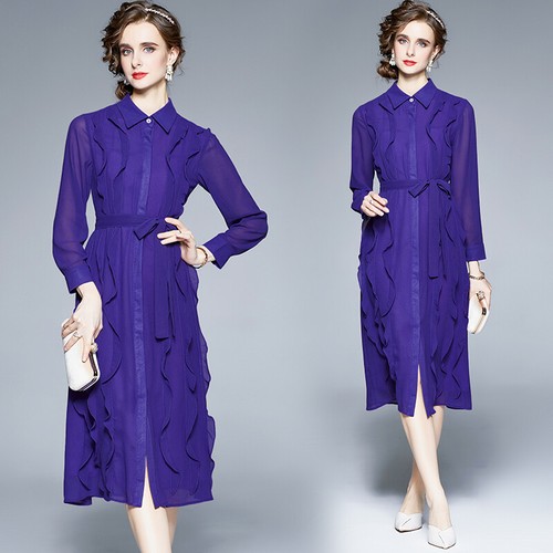 Elegant Kleid Damen Blau Lange Ärmel Elegant Schlank Gipsy A183 | eBay