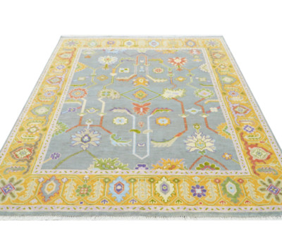 Pastel Blue Oushak Wool Area Rug | Hand Knotted Rugs | kids Living Room Rugs N7