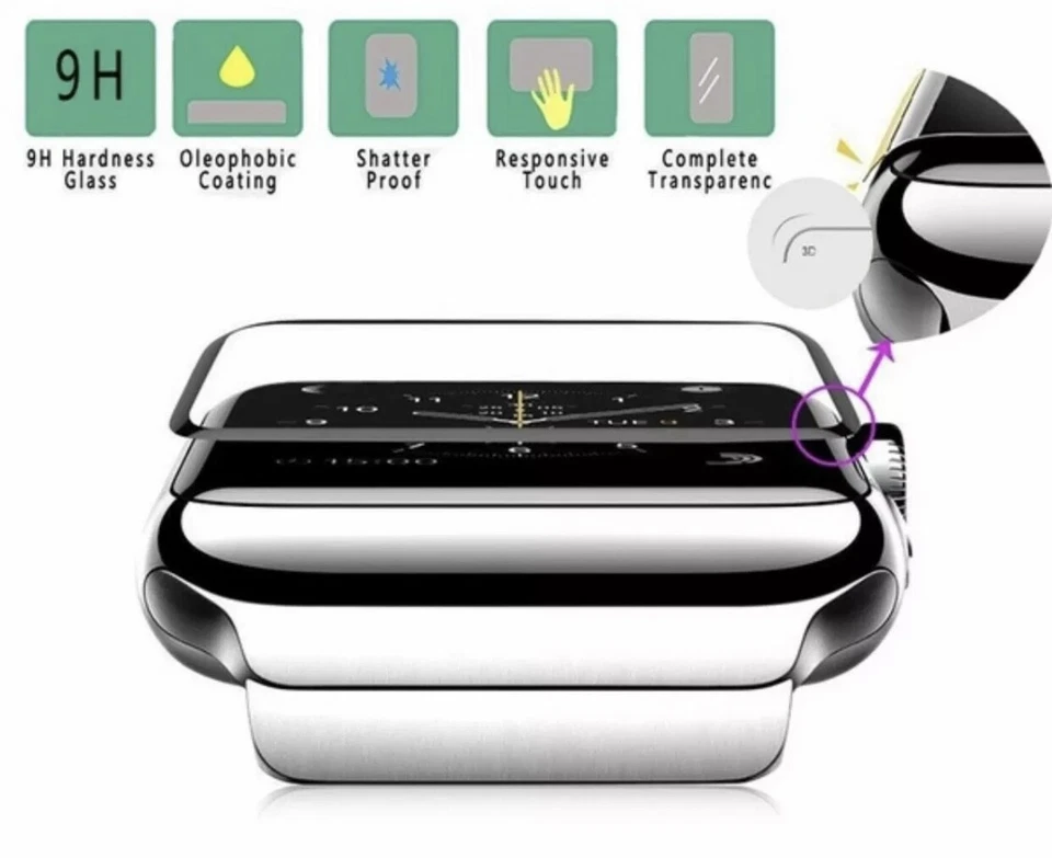 Protector de pantalla de vidrio templado 3D para iWatch Apple Watch 4/3/2/1 38/42/40/44 mm  Foto 2 de 4