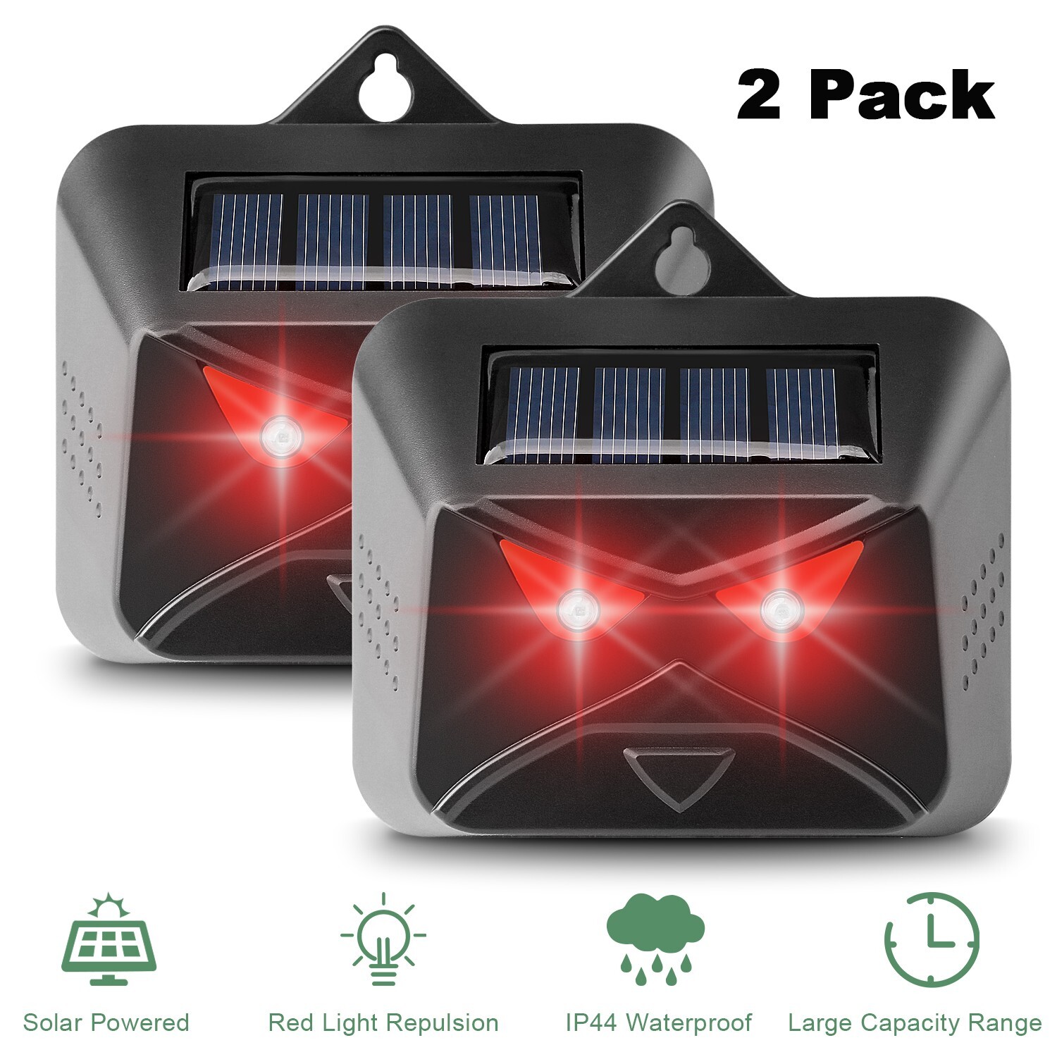 2PCS Solar Animal Repeller Red Light Deterrent Wildlife Ultrasonic Pest