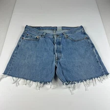 Levi's Jean Shorts Mens 34* 501 Blue Faded Cut Off Distressed Denim Jorts Tag 35