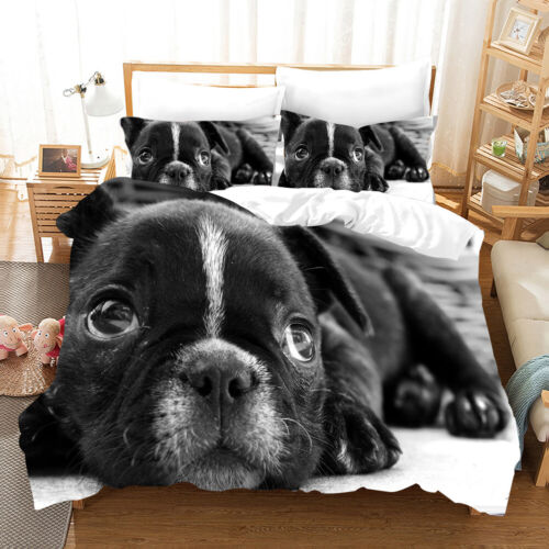 Lovely French Bulldog Dog Duvet Quilt Cover Pillowcase Double Bedding Set - Afbeelding 1 van 11