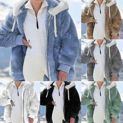 Warmer Teddybär flauschiger Mantel mit Kapuze Fleecejacke Oberbekleidung Übergröße für Damen - Bild 5 von 18