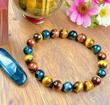 Natural Rainbow Tiger Eye Stone Crystal Stretch Bracelet 8mm Round Gemstone Bead