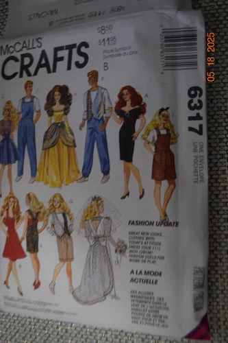 McCalls Crafts Pattern 6317 Sz 11.5 in Fashion Doll Barbie Ken Clothes Cut