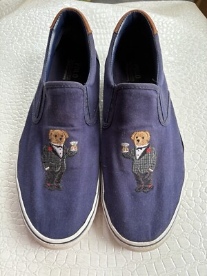 Polo Ralph Lauren Shoes Men 13D Thompson Bear Leather Embroidered SlipOn FLAWS