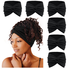 Tobeffect Wide Headbands for Women, 7'' Extra Large Black Turban Headband Twiste