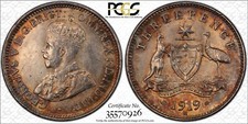 AUSTRALIAN 1919 THREEPENCE GRADED PCGS MS63