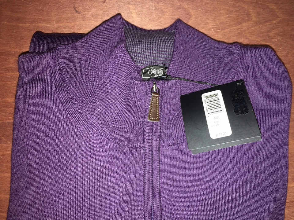 SAKS FIFTH AVENUE Wool  Men's 1/2 Zip Mock Neck Sweater Grape Vine XXL 2XL  New - Image 3 of 4