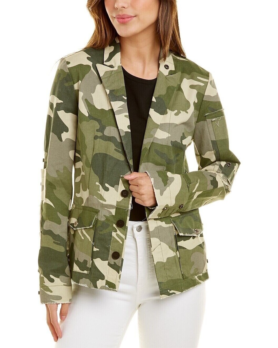 Zadig Voltaire Virginia Camo Womens Jacket XS Kaki Distressed