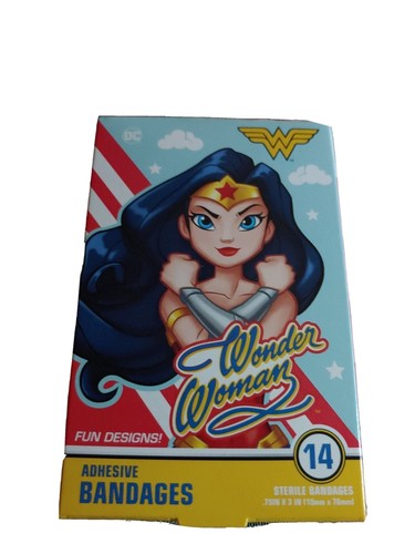 Wonder Woman DC Comics Adhesive Sterile Bandages .75” x 3” Band Aids, 14 pieces - Picture 2 of 2