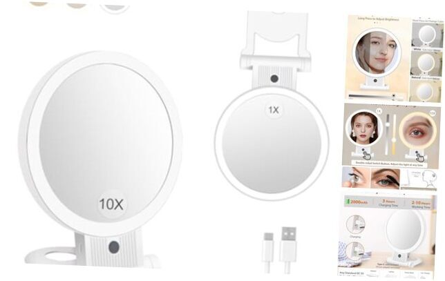 LED Makeup Mirror with 1X and 10X Magnification for Precise Beauty Application  