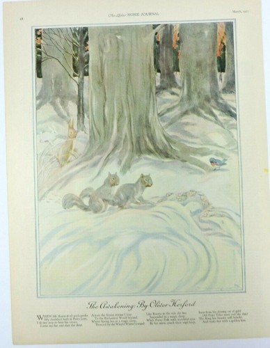 The Awakening Oliver Herford 1927 Magazine Print Bluebird Squirrels Rabbits Tree - Picture 5 of 8