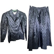 Vintage Sz 10 CHAUS Black Dot Skirt/Blouse Set 1970/80  s EUC