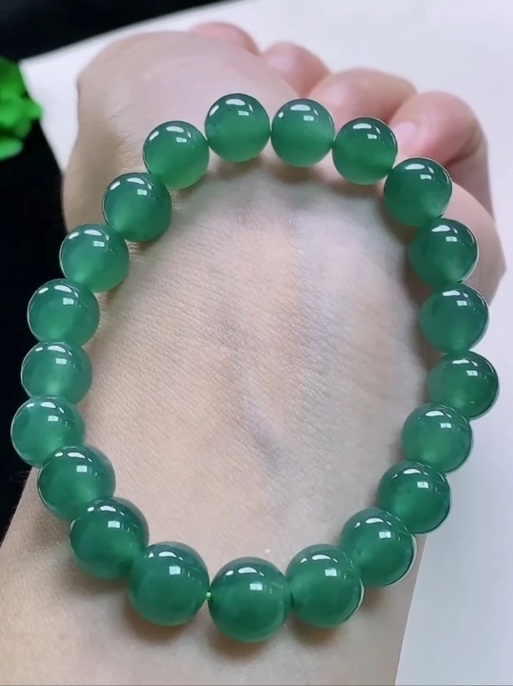 Brazalete Brazalete Genuino Sin Tratar Azul Helado Verde Jadeíta Jade 9.4MM Cuentas Tipo A Foto 3 de 4