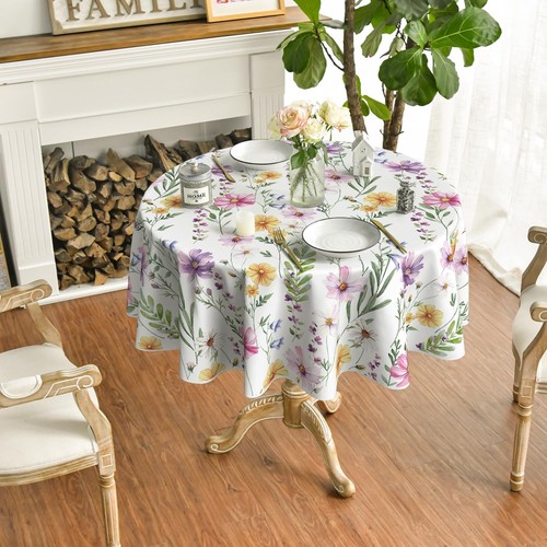 Horaldaily Spring Summer Tablecloth 70x70 Inch Round, Yellow White Purple Dai... - 第 2/6 張圖片