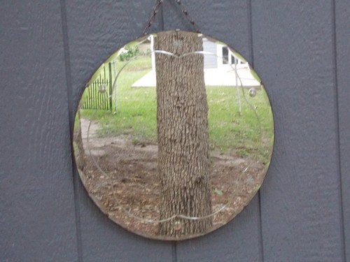 Old Round English Art Deco Frosted Etched Wall Mirror Beveled Edge 18 X 18 0 S&H