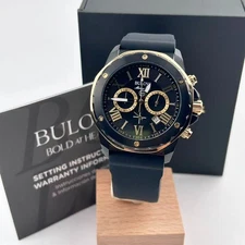 Bulova Marine Star Black Dial Rubber Strap Men's Chronograph Quartz Watch 98B278