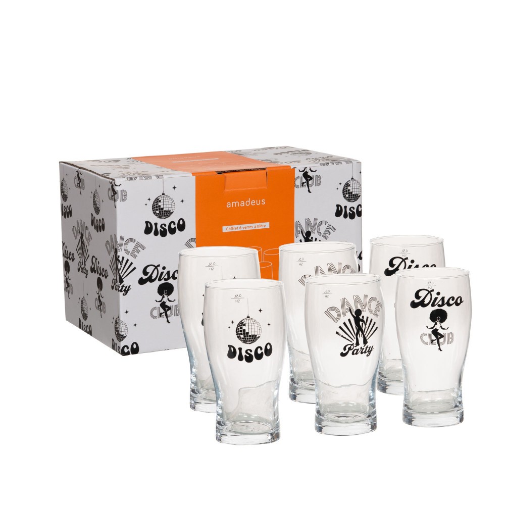 Verres à bière Disco Amadeus 8.50 cm | Coffret de 6 pièces transparentes
