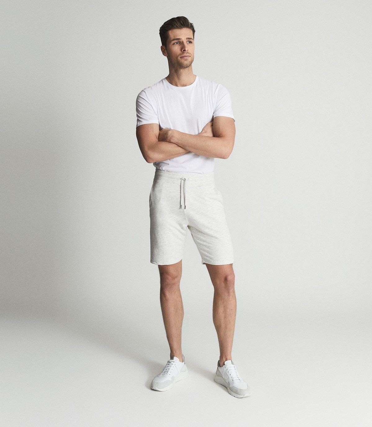 NWT Reiss Melange Crew Neck Jumper & Drawstring Short Set - Mens XL - Soft Grey image 4
