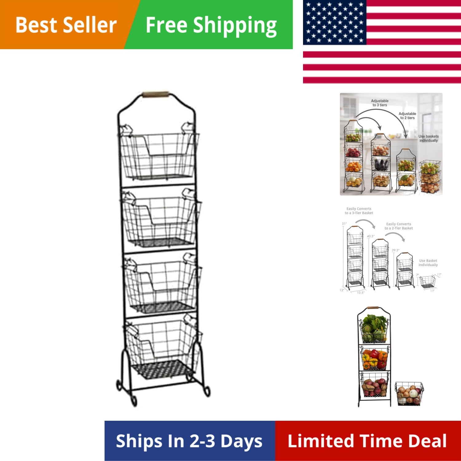 Mikasa Gourmet Basics Ferme 4-Tier Market Basket - Antique B