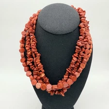 Vintage Necklace Orange Coral Bead Natural Undyed 4 Strand Collar 17”+2” Estate