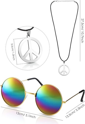 Norme 3 Pieces Hippie Costume Set, Include Peace Sign Necklace, Headband,... - Picture 2 of 7