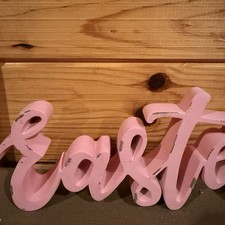 Distressed Easter Wooden Decor Sign Pink Rustic Farmhouse Style