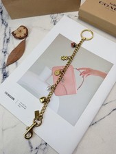 NWT Motif Chain Bag Charm In Metal Brass Red Strawberries/Pearls/Flowers