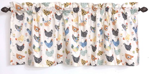 Farmhouse Rooster Chicken Valance Farm Cream Kitchen Window Curtain Topper Decor - Picture 9 of 12