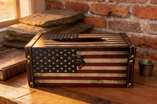 10"x5.5"x4" American Flag Tissue Box with Leather Trim...Ships Free 