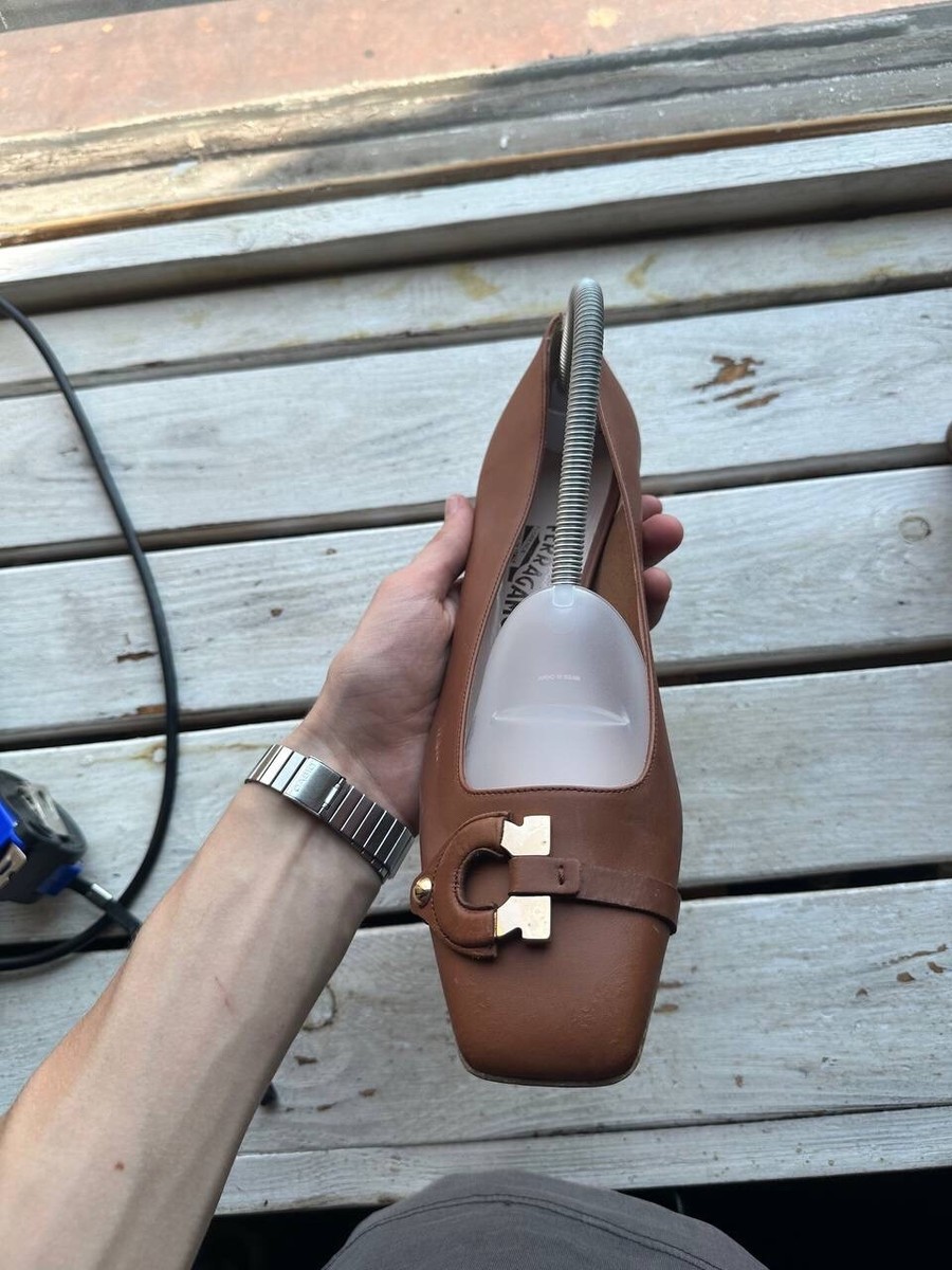 Luxury 🚨Salvatore Ferragamo Heels Pumps Brown Big Buckle Bow