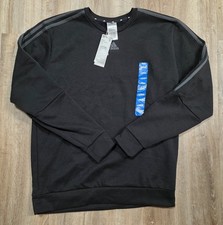 NWT Adidas Fleece 3-Stripes Crew Sweatshirt Black Mens Large