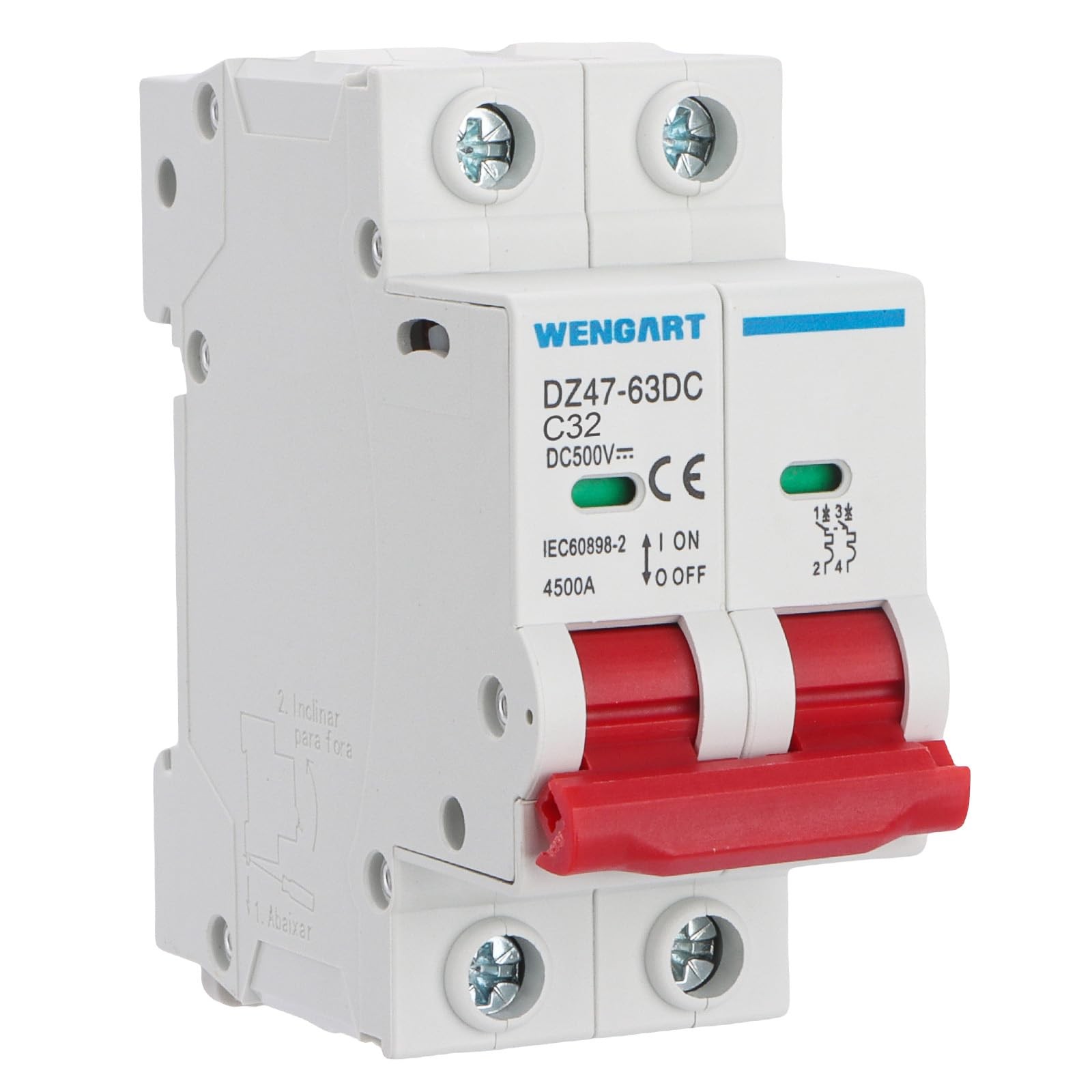 Disjoncteur miniature DC bipolaire 500V 32A DZ47-63Z haute durabilité mécanique pour rail DIN