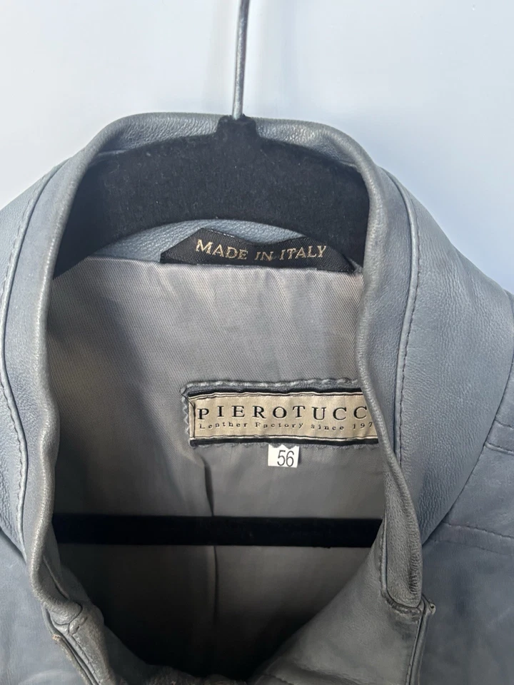 Jaqueta de couro azul claro masculina Pierotucci, muitos bolsos, tamanho (56) - Imagem 4 de 4