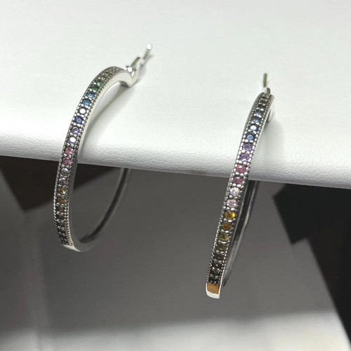 Lab Created Sapphire Hoop Earrings 925 Sterling Silver Rainbow Hoops